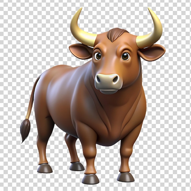 3d bull with horns isolated on transparent background