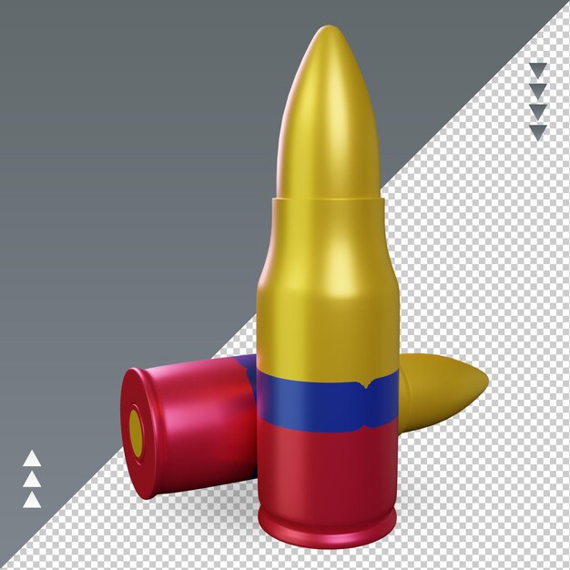 Proiettile 3d colombia bandiera rendering vista a destra