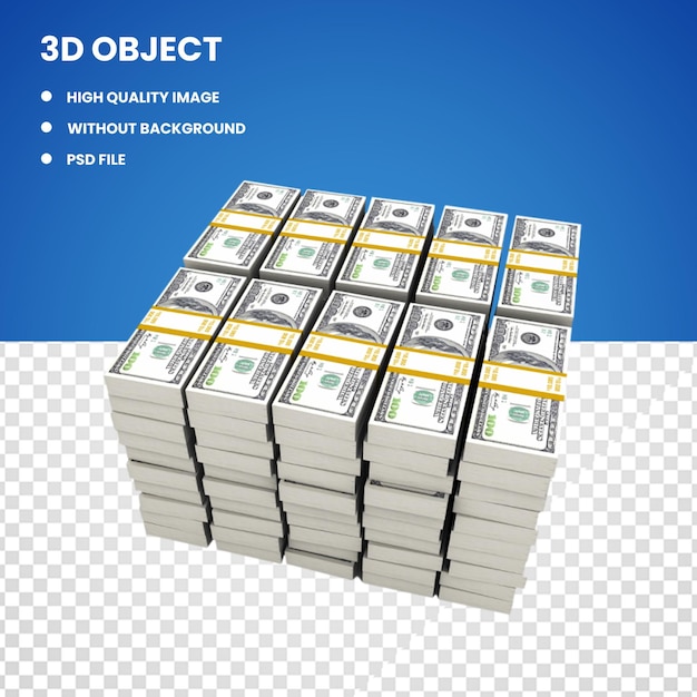 PSD 3d bundle of 100 us dollar banknotes