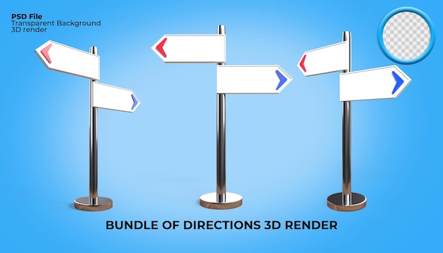 PSD 3d bundle of directions sign place village city directionpark