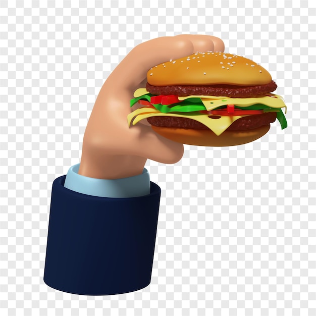 PSD 3d burger w ręku na białym tle ilustracja 3d