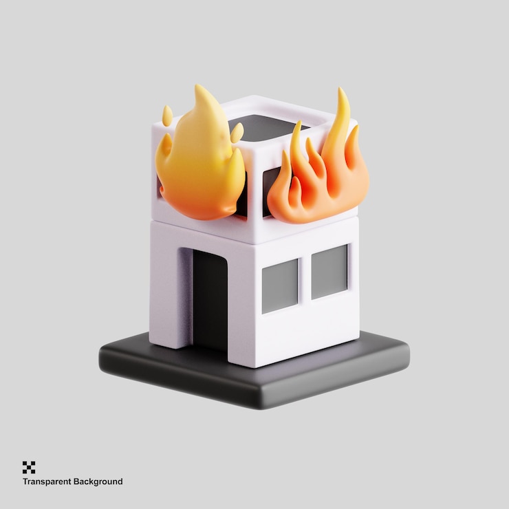 PSD 3d иллюстрация горящего здания