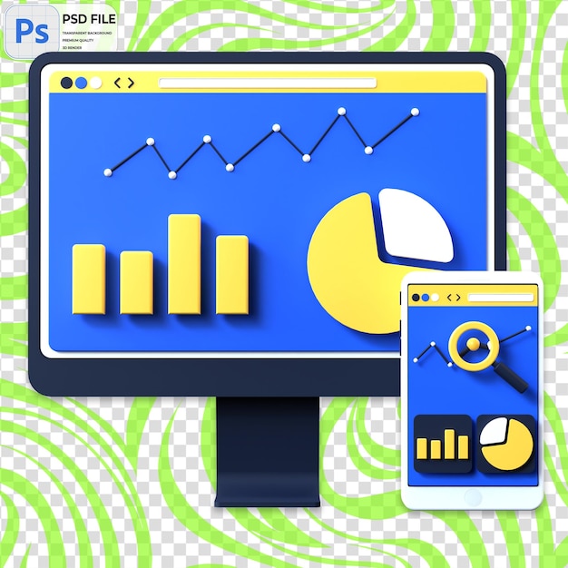 3D Business Analysis Icon Isolated PNG Illustration PSD Template (Icon geïsoleerde PNG illustratie PSD sjabloon)