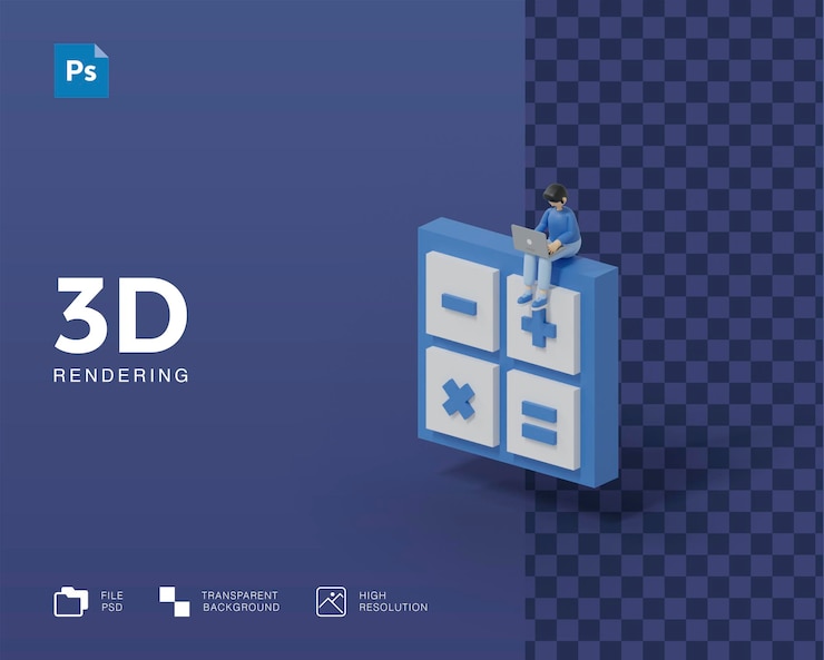 PSD 3d business calculation concept with businessman character illustration