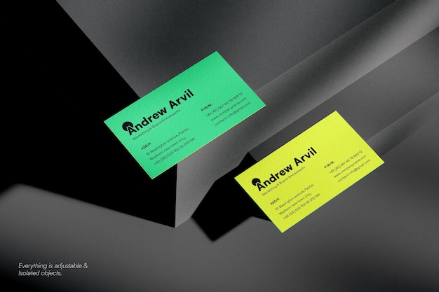 PSD 3d business card mockup in a dark environment