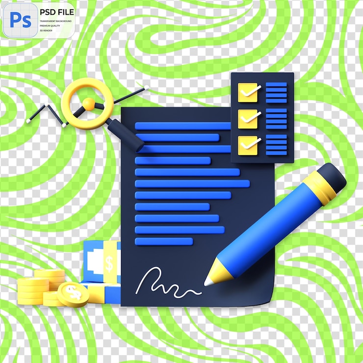 PSD 3d 商业合同图标 孤立的 png 插图 psd 模板