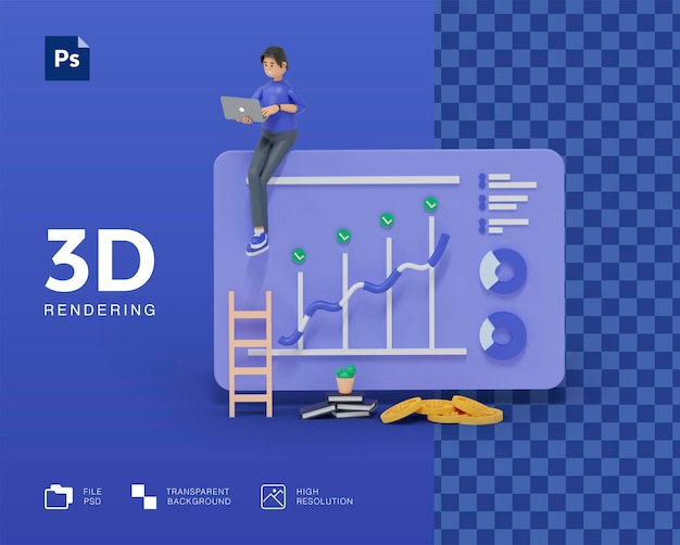 3D Business data analysis man character