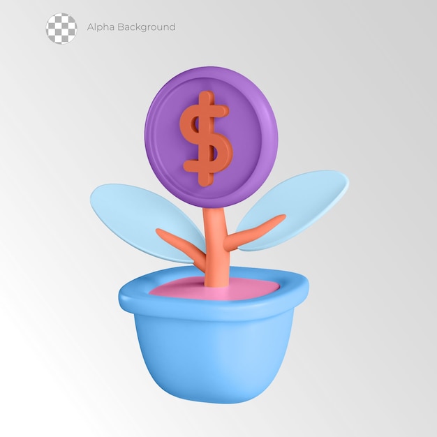 3d business & finance icons money plant