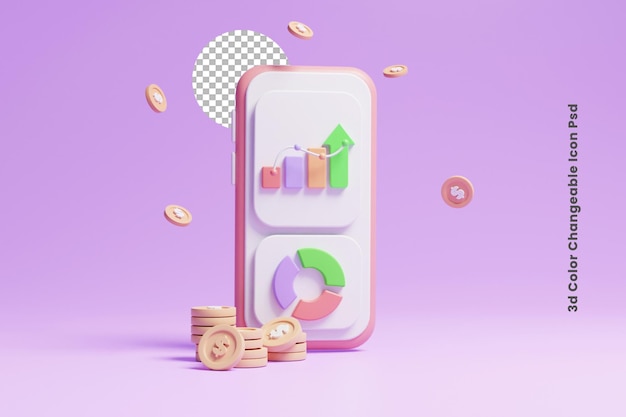 3d business investment graph concept icon or 3d business money report graph concept icon