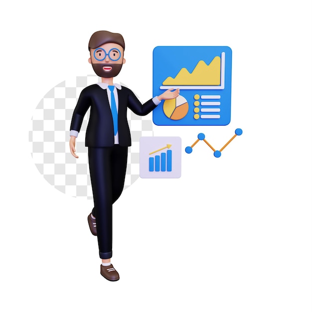 PSD 3d business man showing data information