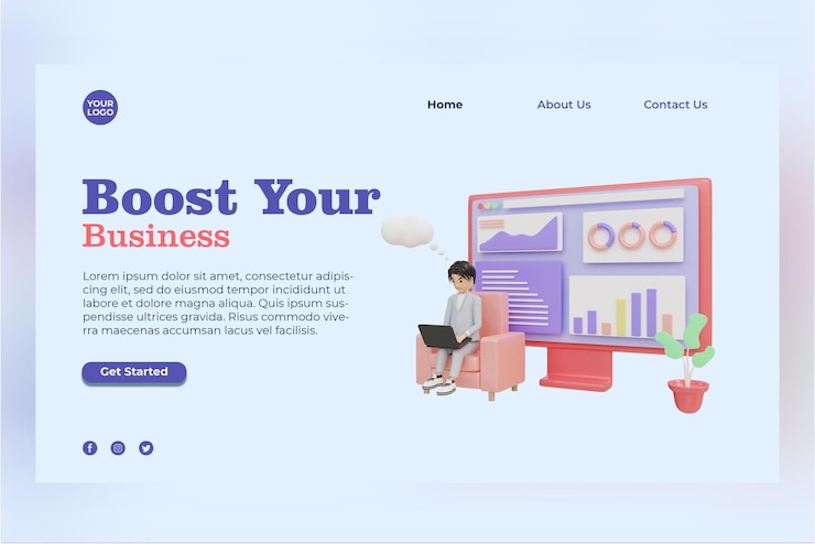 PSD 3d business man sit and analytic illustration object landing page premium psd