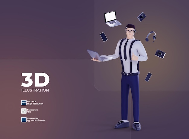 3d business man work for investment and customer service