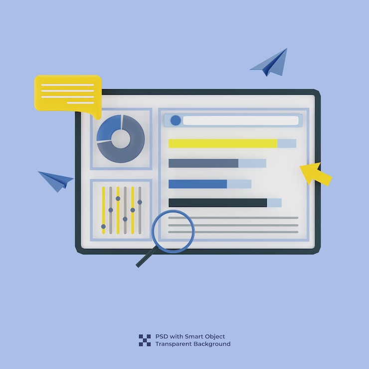 PSD 3d business seo with isometric