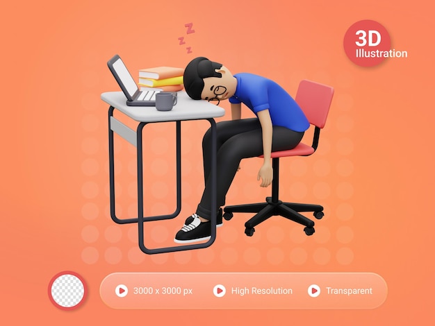 3d business werknemer slapen op het werk