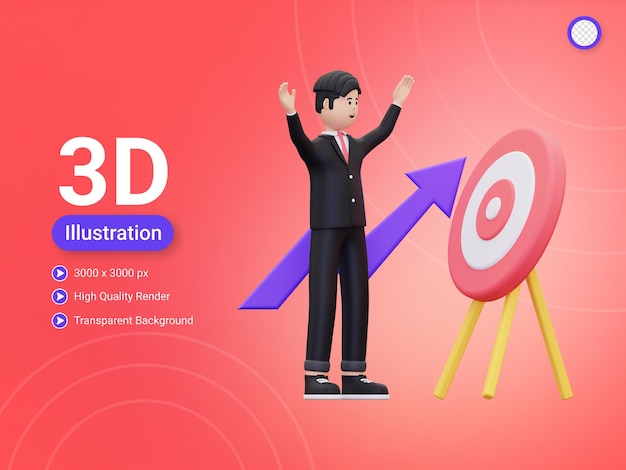 PSD Иллюстрация 3d бизнесмена, достигающего цели