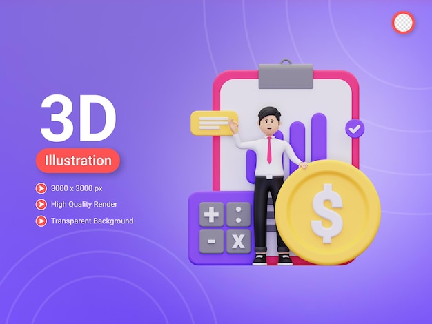 PSD 3d businessman calculating business profit illustration