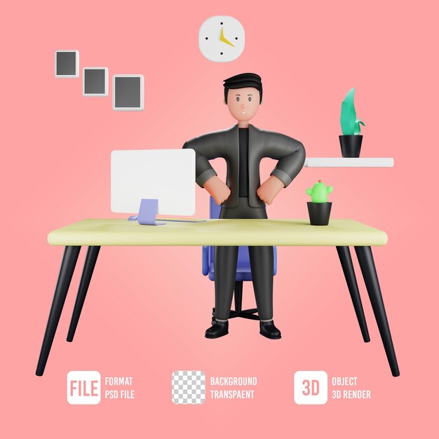 PSD 3d businessman character fighting acting angry pose in office room