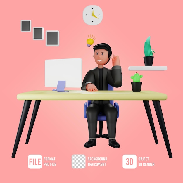 PSD 3d businessman character get idea in office room