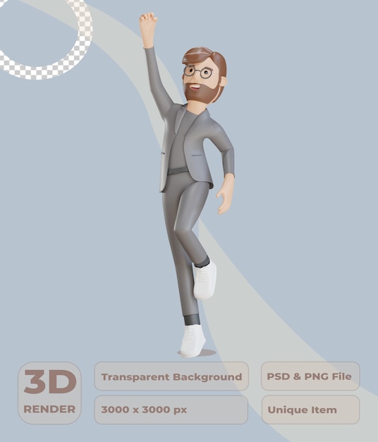 3d businessman character happy jumping