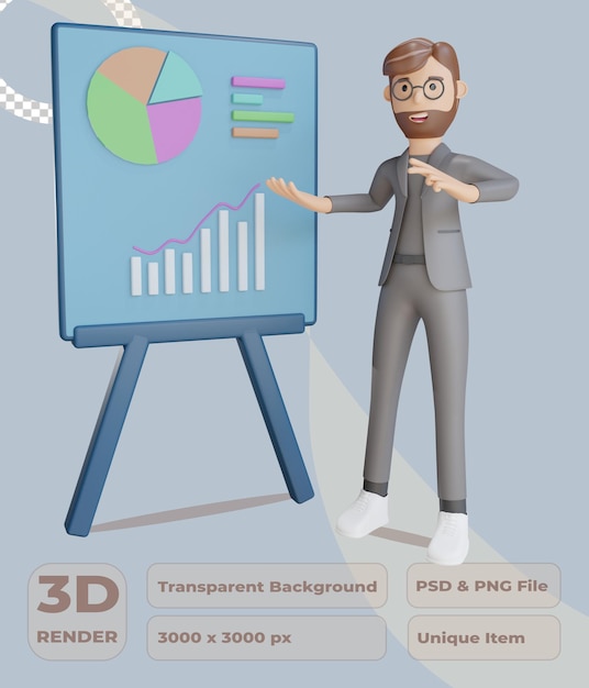 3d businessman character is presenting