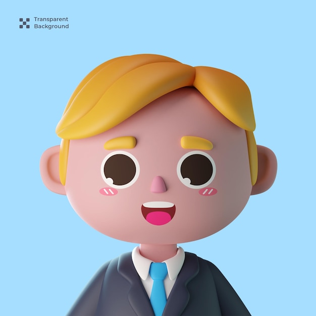 3d businessman cute cartoon character avatar isolated in 3d rendering