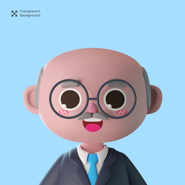 PSD 3d businessman cute cartoon character avatar isolated in 3d rendering