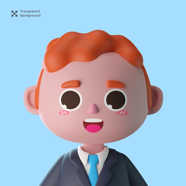 3d businessman cute cartoon character avatar isolated in 3d rendering