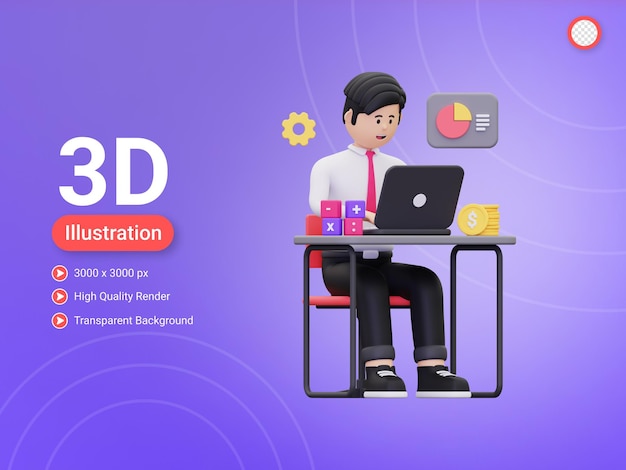 PSD 3d businessman doing online accounting illustration