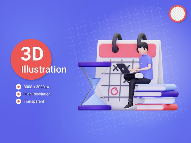 PSD 3d businessman doing task management illustration