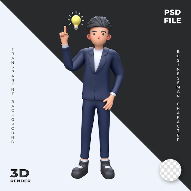 3D Businessman get an idea cartoon character illustration business concept