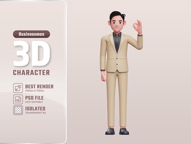 3d businessman give ok sign finger nice work 3d render businessman character illustration