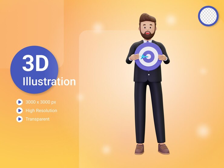 PSD 3d businessman holding dartboard