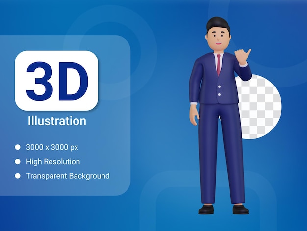 3d businessman pointing with thumb to the side