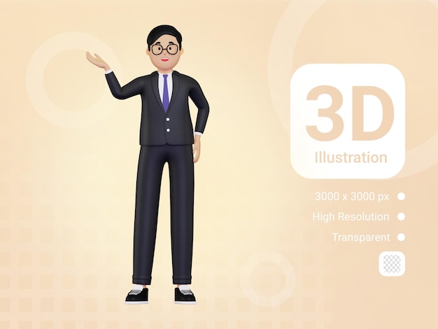 3d Businessman showing something