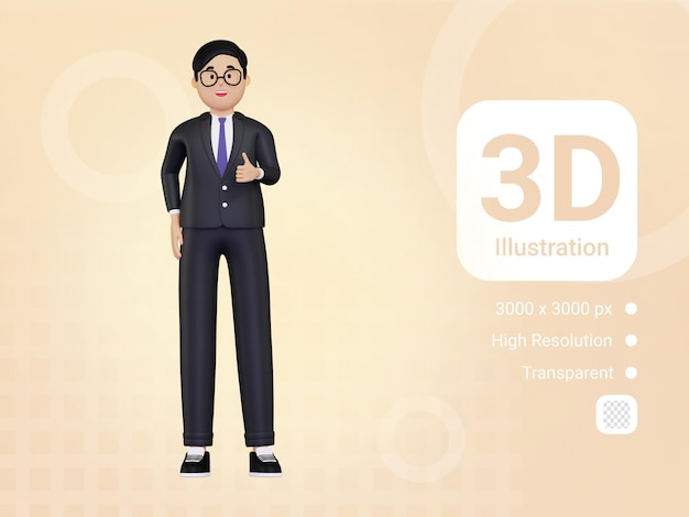 엄지손가락을 보여주는 3d 사업가