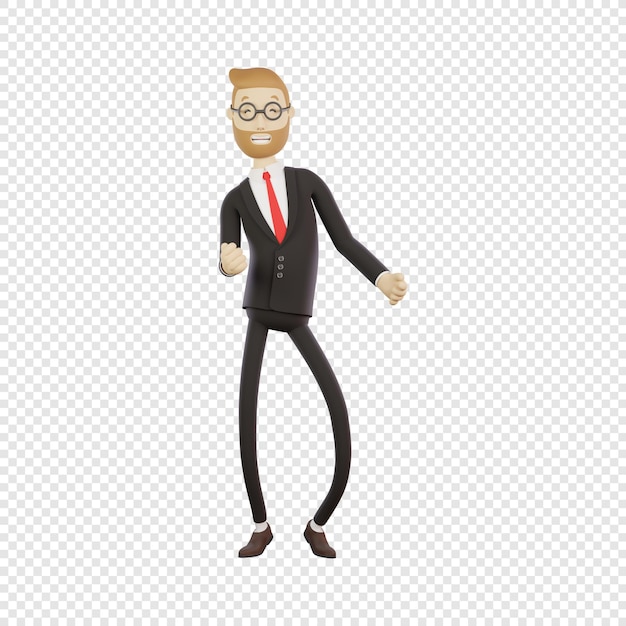 3d businessman with glasses dancing rejoicing at work success 3d character