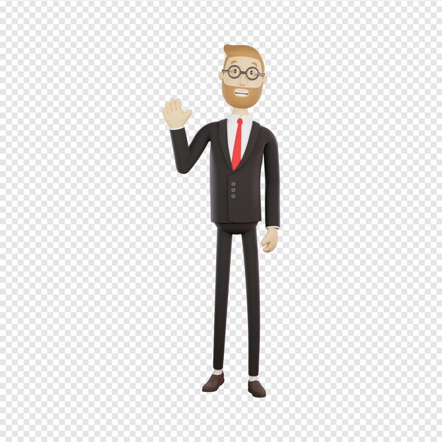 PSD 3d businessman with glasses shows five fingers hello gesture hand with fingers splayed isolated