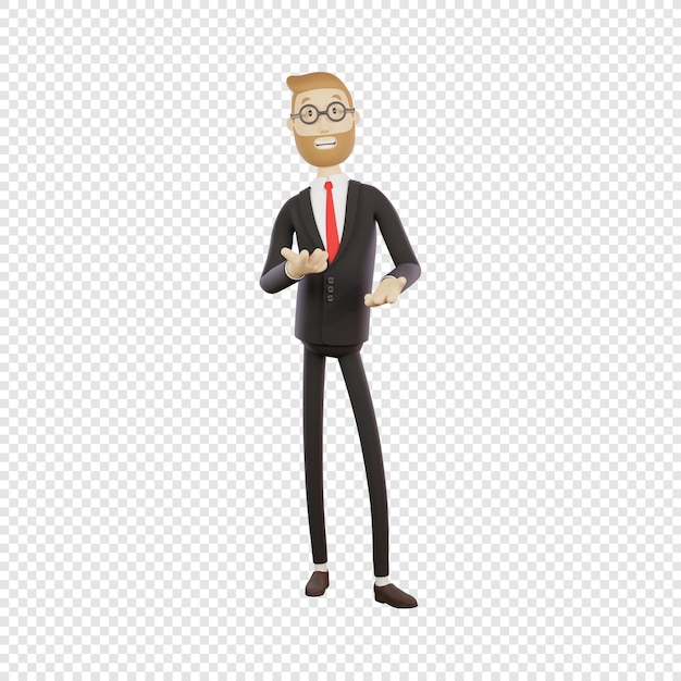 3d businessman with glasses telling something presentation concept meeting isolated 3d character