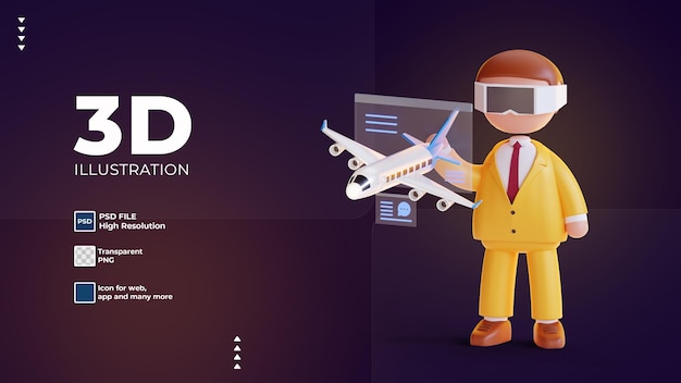 PSD 3d businessman with metaverse flight