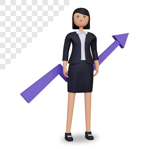 PSD 3d businesswoman character with business growth