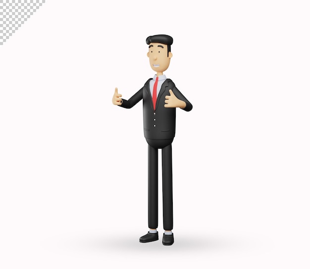 3d bussiness man character give two thumbs up gesture isolated on white background