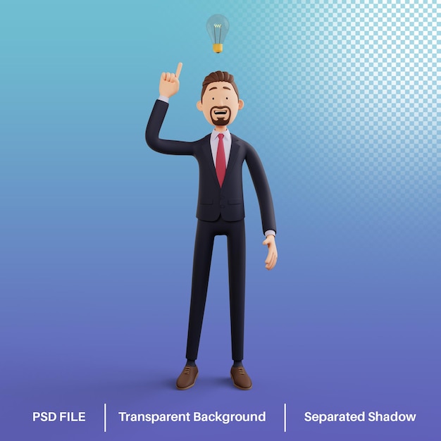 3d bussiness man character having an idea premium psd