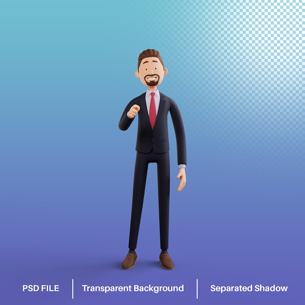 3D деловой человек, указывающий вперед, премиум Psd