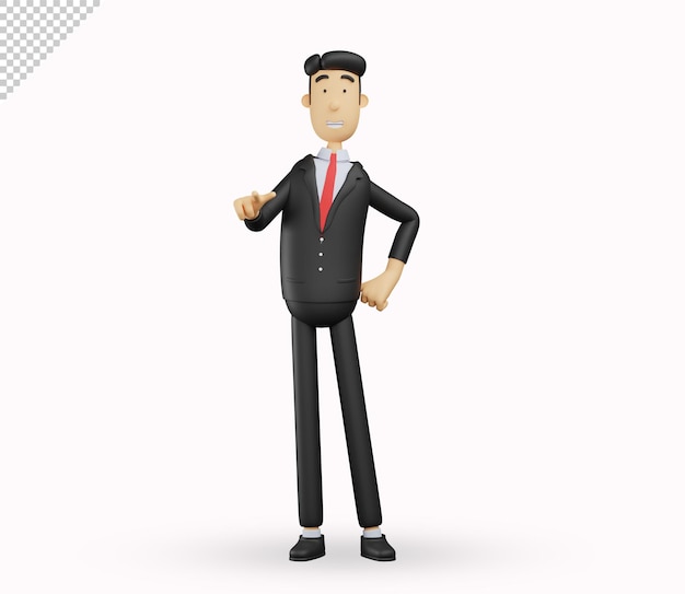 3d bussiness man character pointing forward with one hand gesture isolated on white background