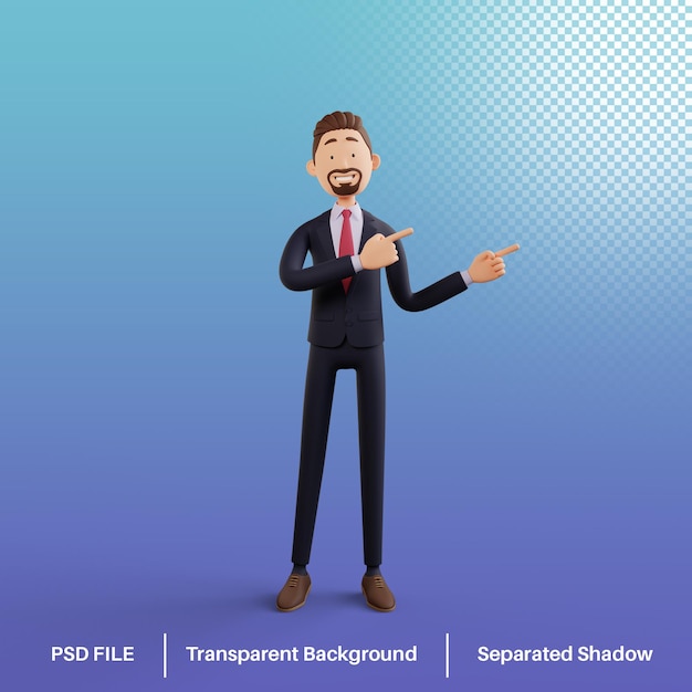 3d bussiness man character  pointing left premium psd