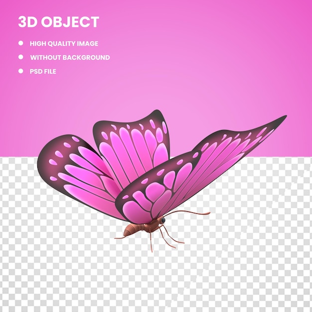 3d бабочка розовая