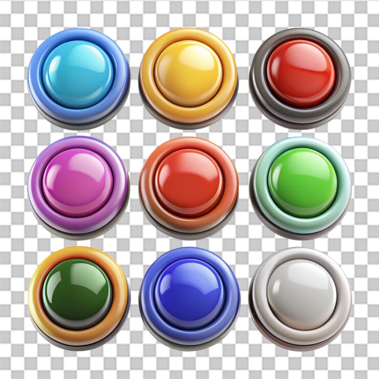 PSD 3d button collection set isolated on transparent background