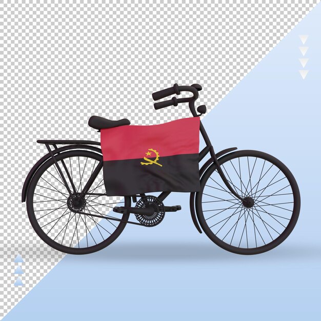 PSD 3d giorno in bicicletta vista frontale del rendering della bandiera dell'angola