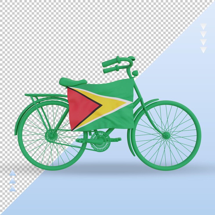 PSD 3d bycycle day guyana flag rendering front view