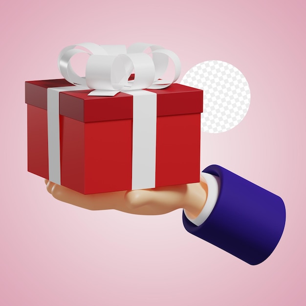 3D-cadeau in een rode vakantiedoos omwikkeld met een wit lint met een strik geïsoleerde 3D-rendering